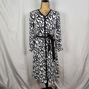 TALBOTS Size 2P Gathered Feathers Crepe Midi Button Front Belted Shirt Dress EUC